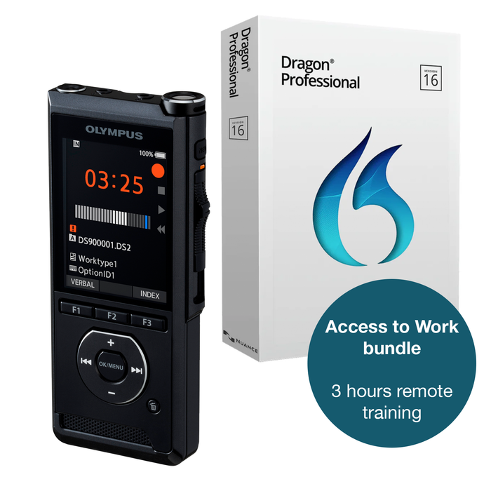 Access to Work: Olympus DS-9000 Premium Kit, Dragon Professional V16 + 3 hours Remote Training